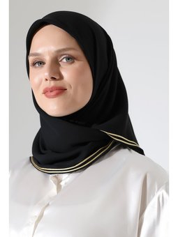 Biyeli Bürümcük Düz Şifon Siyah Eşarp