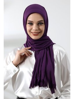 Hazır Pratik Fitilli Pamuklu Mor Şal