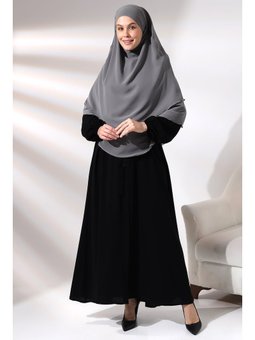 Üç Katlı Peçeli Kısa Şifon Sufle Gri Eşarp