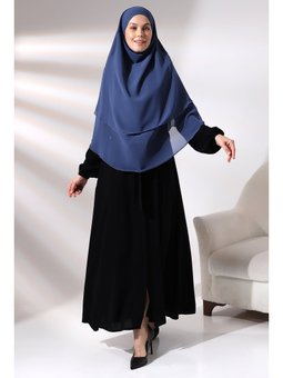 Üç Katlı Peçeli Kısa Şifon Sufle Mavi Eşarp