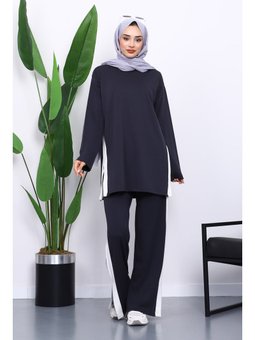 Antrasit Renk Bloklu Modal Tunik Pantolonlu Takım