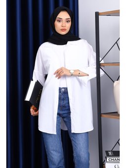 Beyaz Düz Terikoton Salaş Gömlek