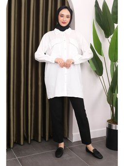 Beyaz Yaka Cep Dantel Detaylı Gömlek