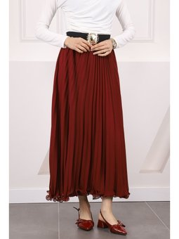 Bordo Bel Lastikli Piliseli Şifon Etek