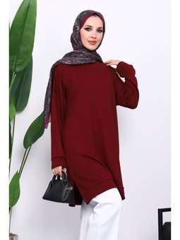 Bordo Bisiklet Yaka Modal Tunik