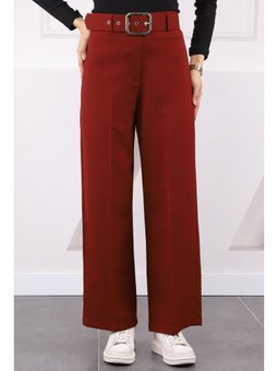 Bordo Bol Paça Kemerli Kumaş Pantolon