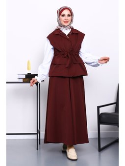 Bordo Cepli Yelek Etekli Bondit Takım
