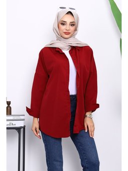 Bordo Düğmeli Salaş Terikoton Gömlek