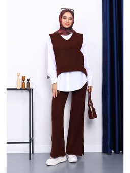 Bordo Gömlekli Üçlü Triko Takım