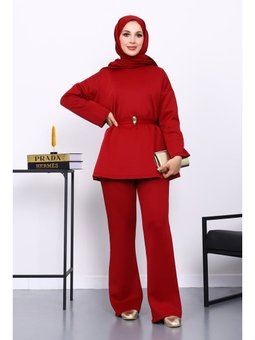Bordo Kemerli Tunik Pantolonlu Scuba Takım