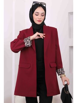 Bordo Kruvaze Yaka Cepli Blazer Ceket