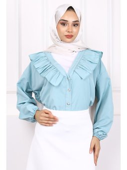 Çağla Yaka Fırfırlı Düğmeli Gömlek