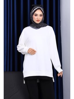 Ekru Bisiklet Yaka Yan Fermuarlı Tunik