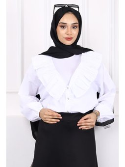 Ekru Yaka Fırfırlı Düğmeli Gömlek