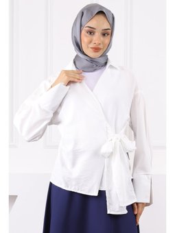 Ekru Yandan Bağlamalı Gömlek