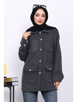 Füme Cepli Düğmeli Kaşe Ceket