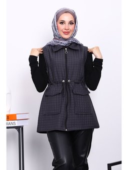 Füme Fermuarlı Kapitone Yelek