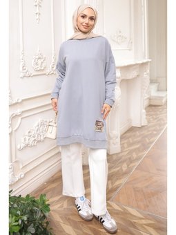 Gri Bisiklet Yaka Armalı Tunik