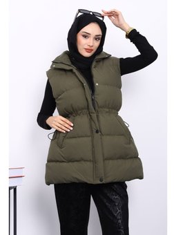 Haki Bel Lastikli Cepli Şişme Yelek