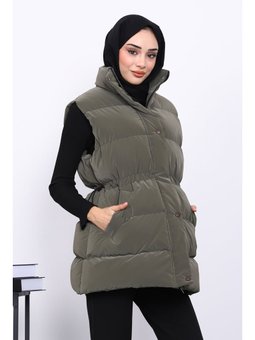 Haki Bel Lastikli Cepli Şişme Yelek