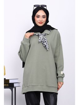 Haki Yaka Fular Detaylı Tunik