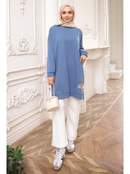 İndigo Bisiklet Yaka Armalı Tunik