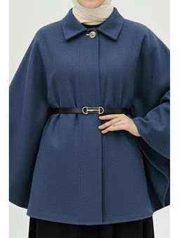 İndigo Kemerli Kaşe Panço