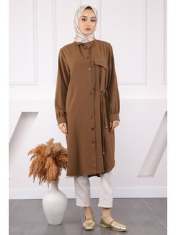 Kahve Yan Bağlamalı Linda Tunik