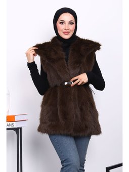 Kahverengi Astarlı Kemerli Kürk Yelek
