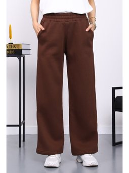 Kahverengi Bel Lastikli Şardonlu Üç İplik Pantolon