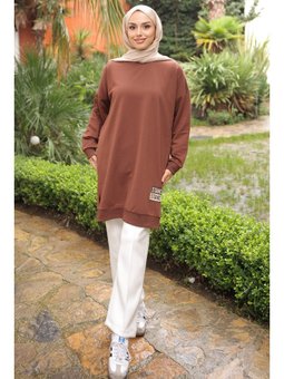 Kahverengi Bisiklet Yaka Armalı Tunik