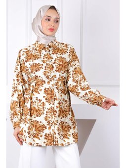 Kahverengi Desenli Düğmeli Gömlek