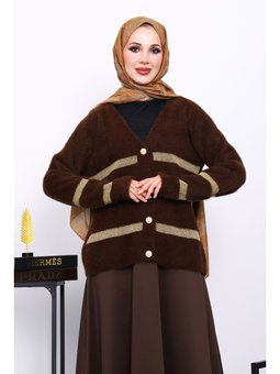 Kahverengi V Yaka Angora Yumoş Hırka