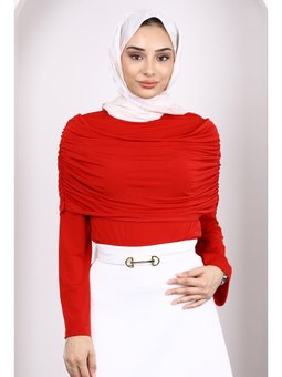 Kırmızı Kol Yaka Detaylı Sandy Bluz