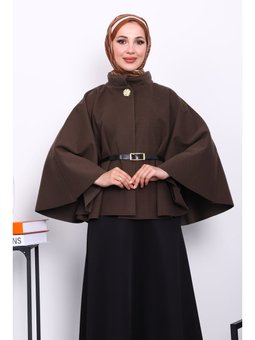 Koyuv Vizon Kemerli Kaşe Panço