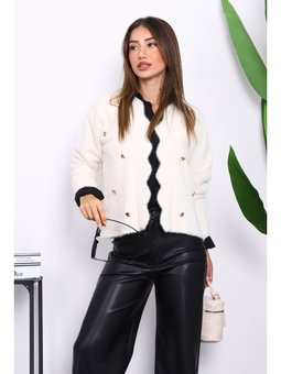 Krem Düğme Detaylı Angora Yumoş Triko Hırka