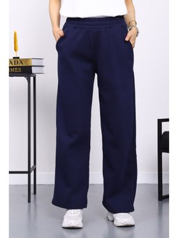 Lacivert Bel Lastikli Şardonlu Üç İplik Pantolon