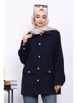 Lacivert Cepli Düğmeli Kaşe Ceket