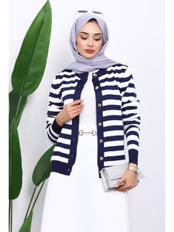 Lacivert Düğmeli Soğuk İplik Triko Hırka