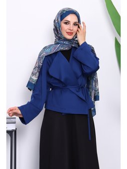 Lacivert Şal Yaka Scuba Puf Kısa Ceket