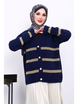 Lacivert V Yaka Angora Yumoş Hırka