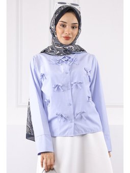 Mavi Fiyonklu Ön Düğmeli Gömlek