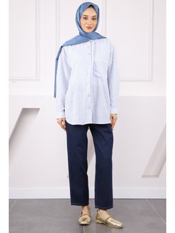 Mavi Tek Cepli Çizgili Gömlek