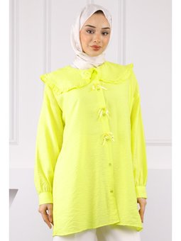 Neon Yeşili Bebe Yaka Fiyonk Detaylı Tunik