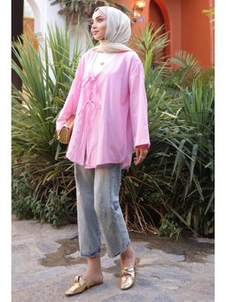 Pembe Ön Bağlamalı Kimono