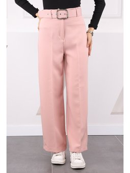 Pudra Bol Paça Kemerli Kumaş Pantolon