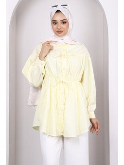 Sarı Bel Lastikli Düğmeli Tunik