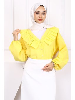 Sarı Yaka Fırfırlı Düğmeli Gömlek