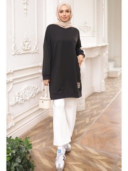 Siyah Bisiklet Yaka Armalı Tunik
