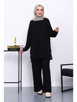 Siyah Bisiklet Yaka Çıtçıt Detaylı Modal Takım